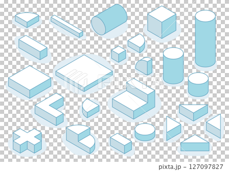 Isometric parts geometric building blocks light blue 127097827