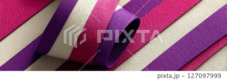 Onyx slab with bold diagonal creamy and pink layers, abstract close-up view 127097999