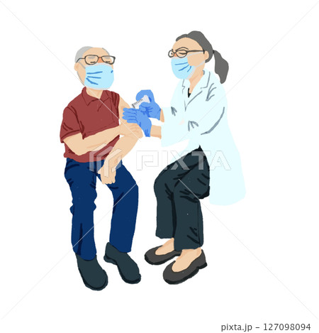 高齢者のワクチン接種|医師による予防接種のイラスト 高齢者のワクチン接種|医師による予防接種のイラスト 127098094