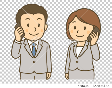 男女商人在電話中交談的插圖 127098122