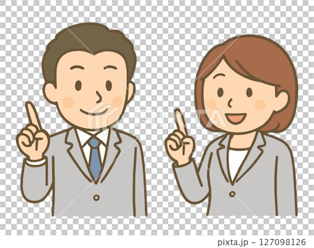 男性和女性商人用指點姿勢解釋要點的插圖 2 127098126