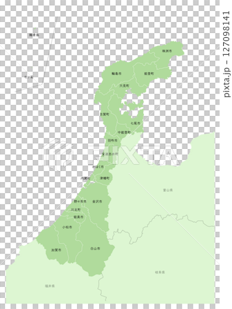Map of Japanese cities and Ishikawa prefecture with city names and administrative divisions (with city and town names and administrative division lines) 127098141