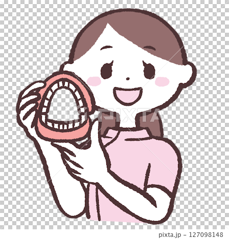 一位女士用牙齒模型解釋的插圖 一位女士用牙齒模型解釋的插圖 127098148