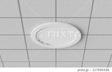 Ceiling Mounted White Air Vent. 3D Rendering. Ceiling Mounted White Air Vent. 3D Rendering. 127098386