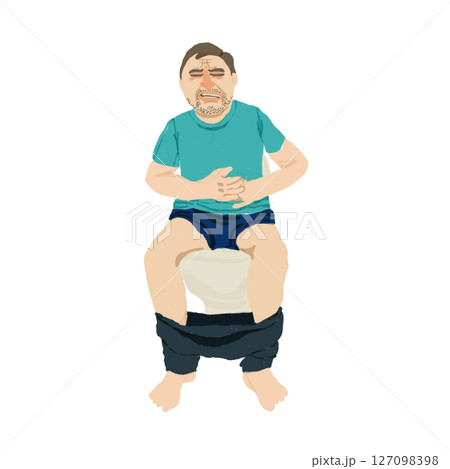 腹痛で苦しむ男性のイラスト｜便秘・下痢・胃腸炎の症状表現 127098398