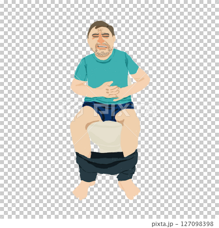 腹痛で苦しむ男性のイラスト｜便秘・下痢・胃腸炎の症状表現 127098398
