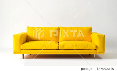 Cozy yellow sofa featuring soft cushions enhances the vibrant atmosphere of any modern living area with its sleek design Cozy yellow sofa featuring soft cushions enhances the vibrant atmosphere of any modern living area with its sleek design 127098810