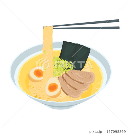塩ラーメンの俯瞰視点イラスト 塩ラーメンの俯瞰視点イラスト 127098869