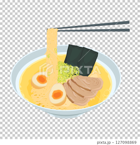 塩ラーメンの俯瞰視点イラスト 塩ラーメンの俯瞰視点イラスト 127098869