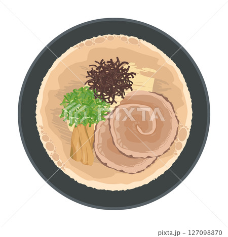 真上から見た豚骨ラーメンのイラスト 127098870