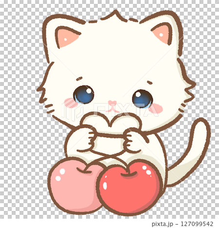 Cute white kitten making a heart with cherry stems, kawaii fruit cat clipart, sweet cartoon animal, cherry lover, adorable baby pet art, kids nursery design, pastel aesthetic, digital sticker Cute white kitten making a heart with cherry stems, kawaii fruit cat clipart, sweet cartoon animal, cherry lover, adorable baby pet art, kids nursery design, pastel aesthetic, digital sticker 127099542
