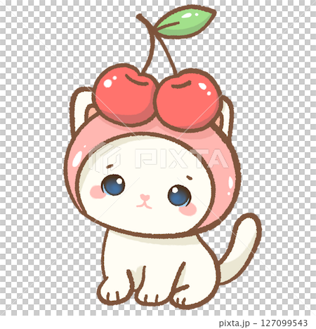 Cute white kitten wearing a cherry hat, kawaii fruit cat clipart, sweet cartoon animal, cherry lover, adorable baby pet art, kids nursery design, pastel aesthetic, digital sticker Cute white kitten wearing a cherry hat, kawaii fruit cat clipart, sweet cartoon animal, cherry lover, adorable baby pet art, kids nursery design, pastel aesthetic, digital sticker 127099543