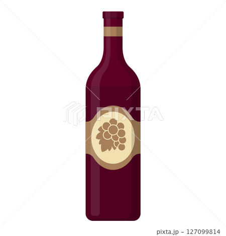 red wine bottle with grape label flat illustration 127099814