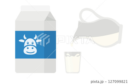 Milk carton, pitcher and glass filled with milk Milk carton, pitcher and glass filled with milk 127099821