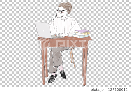 Woman working on a computer at a desk Woman working on a computer at a desk 127100012