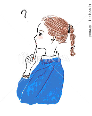 疑問を持っているみつあみの女性の横顔 127100014