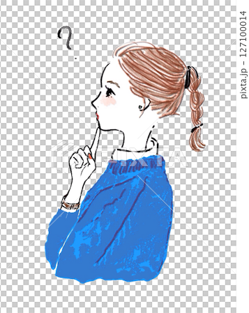 疑問を持っているみつあみの女性の横顔 127100014