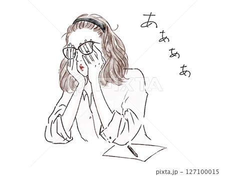 頬杖をついて嘆く女性 127100015