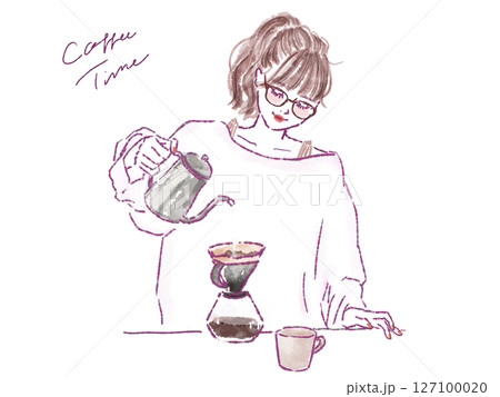 コーヒーを淹れる女性 コーヒーを淹れる女性 127100020