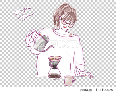 コーヒーを淹れる女性 コーヒーを淹れる女性 127100020