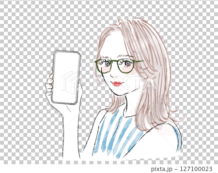 戴眼鏡的女人拿著智慧型手機 127100023