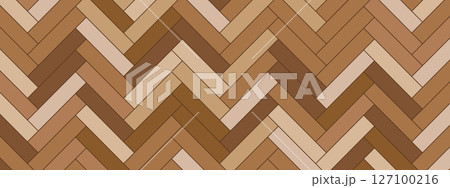 Vector herringbone pattern with natural wood parquet. Seamless wooden floor texture in warm brown tones. Ideal for backgrounds, interiors, or architectural design. 127100216