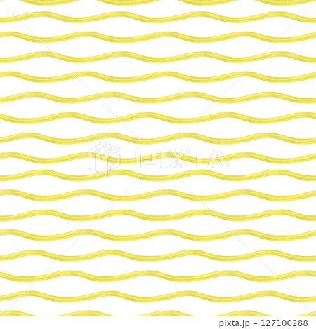 Hand painted yellow watercolor asymmetrical wavy stripe seamless pattern isolated background. Horizontal lines cheerful sunny abstract texture illustration for packaging, textile design, wallpapers 127100288