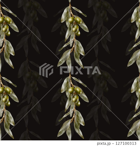 Elegant olive branch watercolor pattern for textile and packaging design Elegant olive branch watercolor pattern for textile and packaging design 127100313