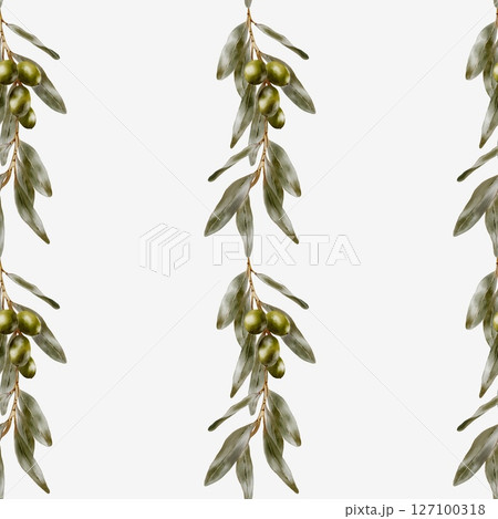 Captivating watercolor olive branch pattern for textile and wrapping designs 127100318