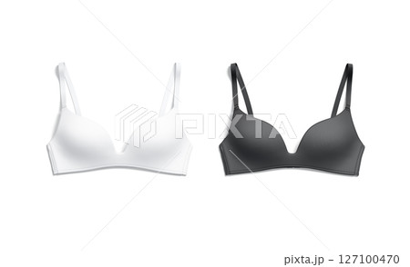 Blank black and white wireless bra mockup, top view 127100470