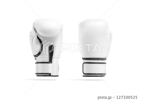 Blank white boxing gloves mockup, front and back, no gravity 127100525