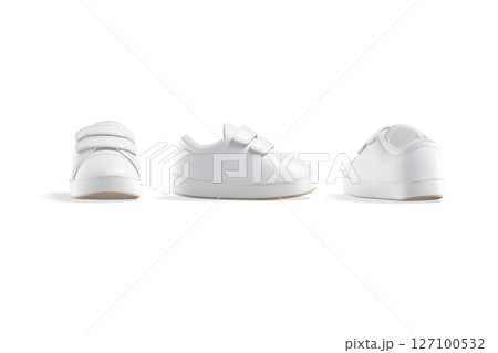 Blank white baby shoes mockup, different angles views Blank white baby shoes mockup, different angles views 127100532