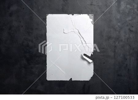 Blank white wheatpaste adhesive torn poster on wall, ai generated 127100533