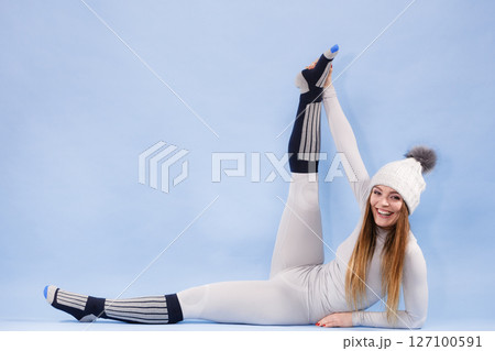 woman in thermal underwear top ang leggings 127100591