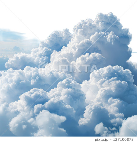 A Stunning Aerial View of Fluffy White Clouds Against a Clear Blue Sky. 127100878