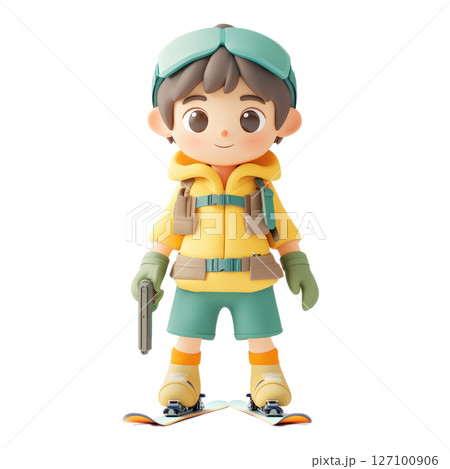 Adorable 3d cartoon boy ready for winter adventure Adorable 3d cartoon boy ready for winter adventure 127100906