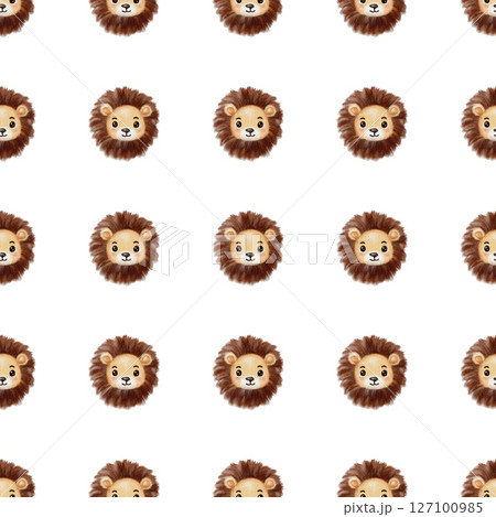 Watercolor depiction of a lion pattern on a white background with playful expressions Watercolor depiction of a lion pattern on a white background with playful expressions 127100985