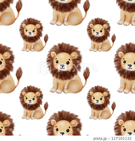 Elegant watercolor artwork featuring playful lions in a repeating pattern 127101132