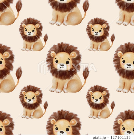 Colorful watercolor illustration featuring playful lions on a soft background 127101133