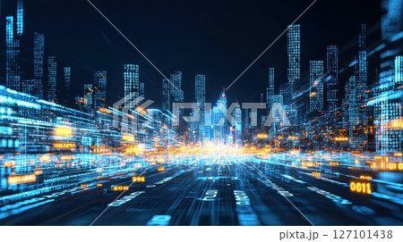 Digital metropolis futuristic cityscape of...のイラスト素材 [127101438] - PIXTA