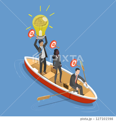 3D Isometric Flat Vector Illustration of Business Leader, Visionary Leadership And Teamwork, Navigating Business Challenges Towards Success With Strategy. 127101598