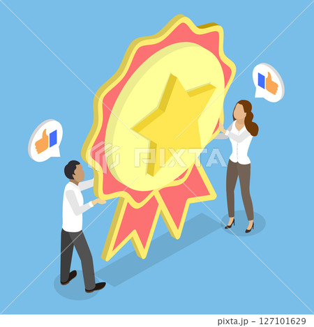3D Isometric Flat Vector Illustration of Premium Quality Reward, Offering Recommendations 127101629
