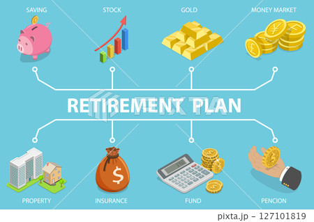 3D Isometric Flat Vector Illustration of Retirement Planning, Senior Financial Security 127101819