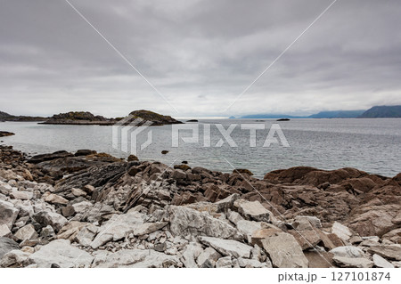 Rocky coast. Lofoten islands landscape, Norway 127101874