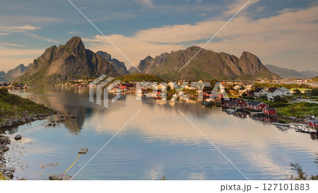 Fjord and mountains landscape. Lofoten islands Norway Fjord and mountains landscape. Lofoten islands Norway 127101883