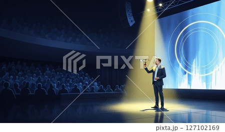 新型スマートグラス発表会の舞台 新型スマートグラス発表会の舞台 127102169