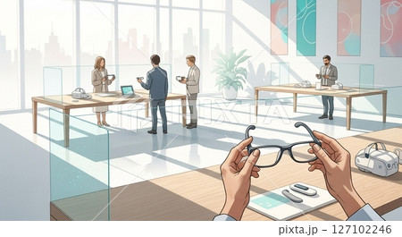 新型スマートグラス体験ブースの様子 127102246