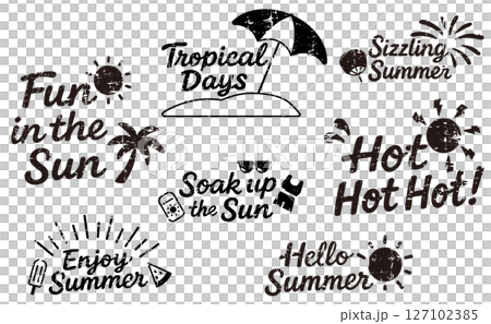 手描き風・夏の英語フレーズ素材セット（Fun in the Sun）／モノクログランジ風 127102385