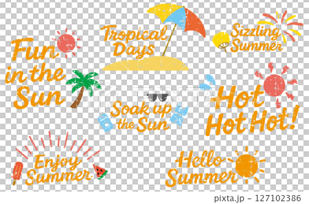Hand-drawn style summer English phrase material set (Fun in the Sun) / Color grunge style 127102386