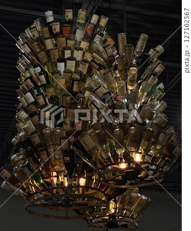 Chandelier Made of Vintage Liquor Bottles 127102567